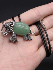 石頭裝飾大象吊墜項鍊 - 綠色 - 查看 2