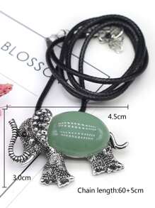 石頭裝飾大象吊墜項鍊 - 綠色 - 查看 3