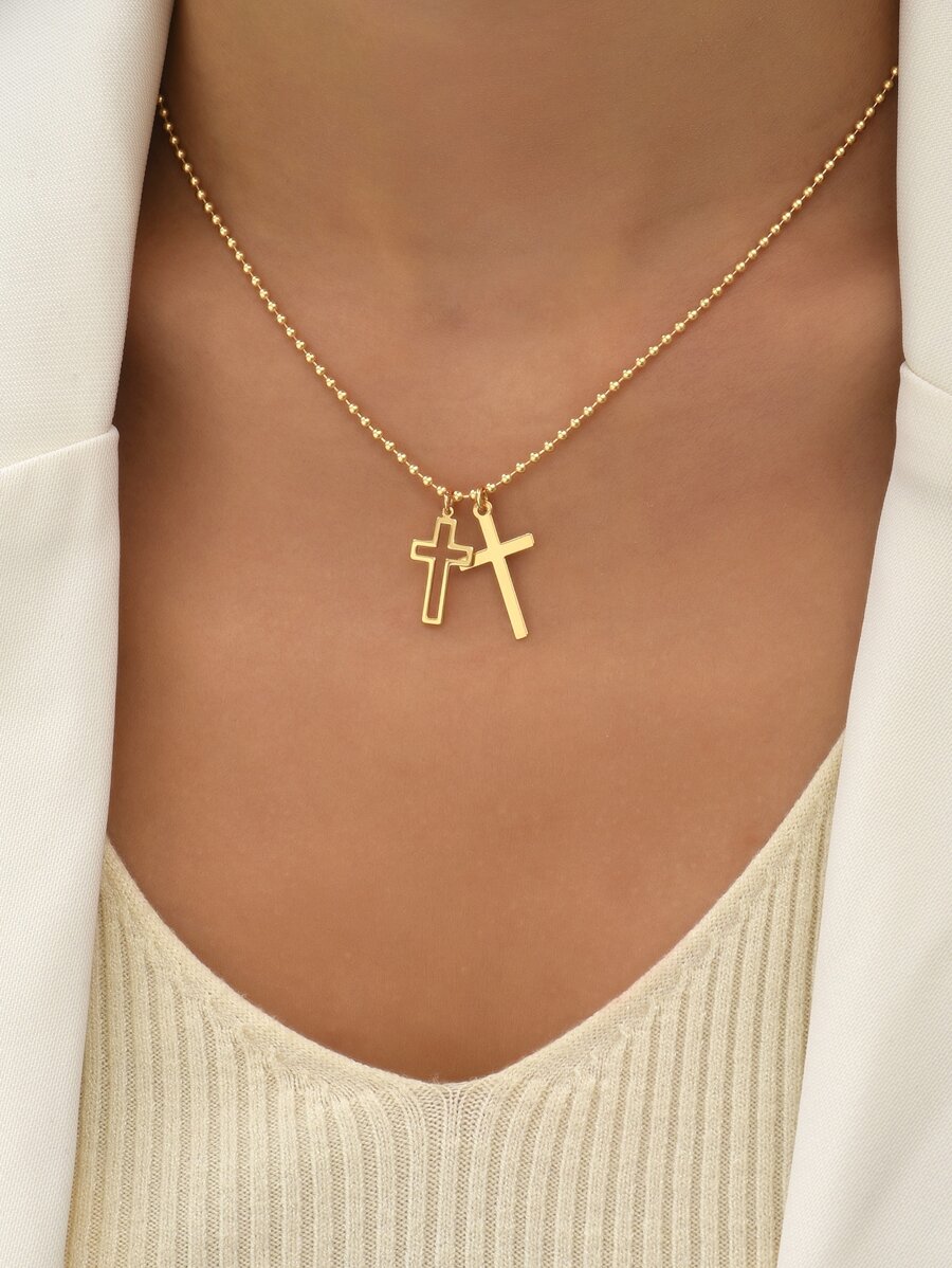 1pc Cross Pendant Necklace Copper Jewelry - Yellow Gold - View 1