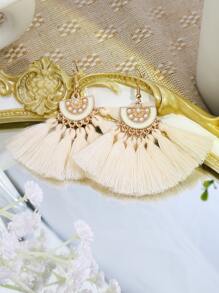 8pairs Tassel & Faux Pearl Decor Earrings