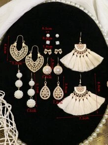 8pairs Tassel & Faux Pearl Decor Earrings
