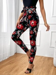 SHEIN Unity 印花紙袋腰前繫帶緊身褲 - 彩色 - 查看 1