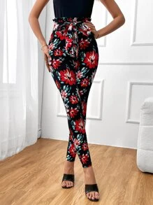 SHEIN Unity 印花紙袋腰前繫帶緊身褲 - 彩色 - 查看 3