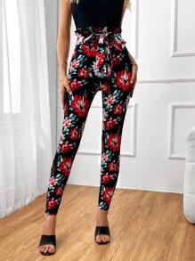 SHEIN Unity 印花紙袋腰前繫帶緊身褲 - 彩色 - 查看 5