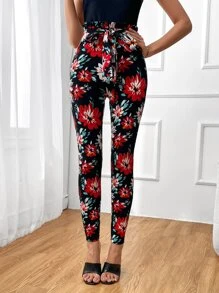 SHEIN Unity 印花紙袋腰前繫帶緊身褲 - 彩色 - 查看 6