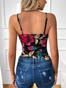 SHEIN Privé 印花貝殼邊吊帶上衣 - 黑色 - 查看 2