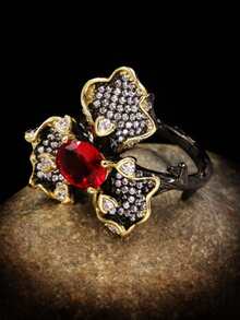 Rhinestone Flower Decor Ring - Multicolor - View 3