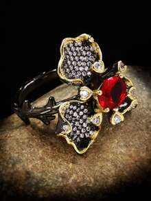 Rhinestone Flower Decor Ring - Multicolor - View 4