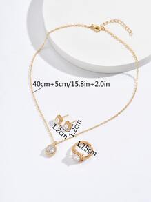 4入组/套方晶鋯石裝飾首飾套裝銅首飾類 - 金黃色 - 查看 3