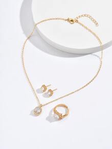 4入组/套方晶鋯石裝飾首飾套裝銅首飾類 - 金黃色 - 查看 4