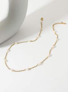 1 vòng cổ trang trí ngọc trai giả, trang sức bằng thép không gỉ - Vàng - Xem 3