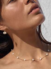 1 vòng cổ trang trí ngọc trai giả, trang sức bằng thép không gỉ - Vàng - Xem 4