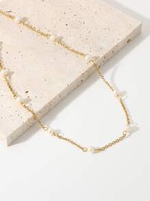 1 vòng cổ trang trí ngọc trai giả, trang sức bằng thép không gỉ - Vàng - Xem 5