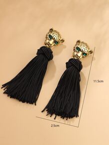 Leopard Decor Tassel Drop Earrings - Black - View 3