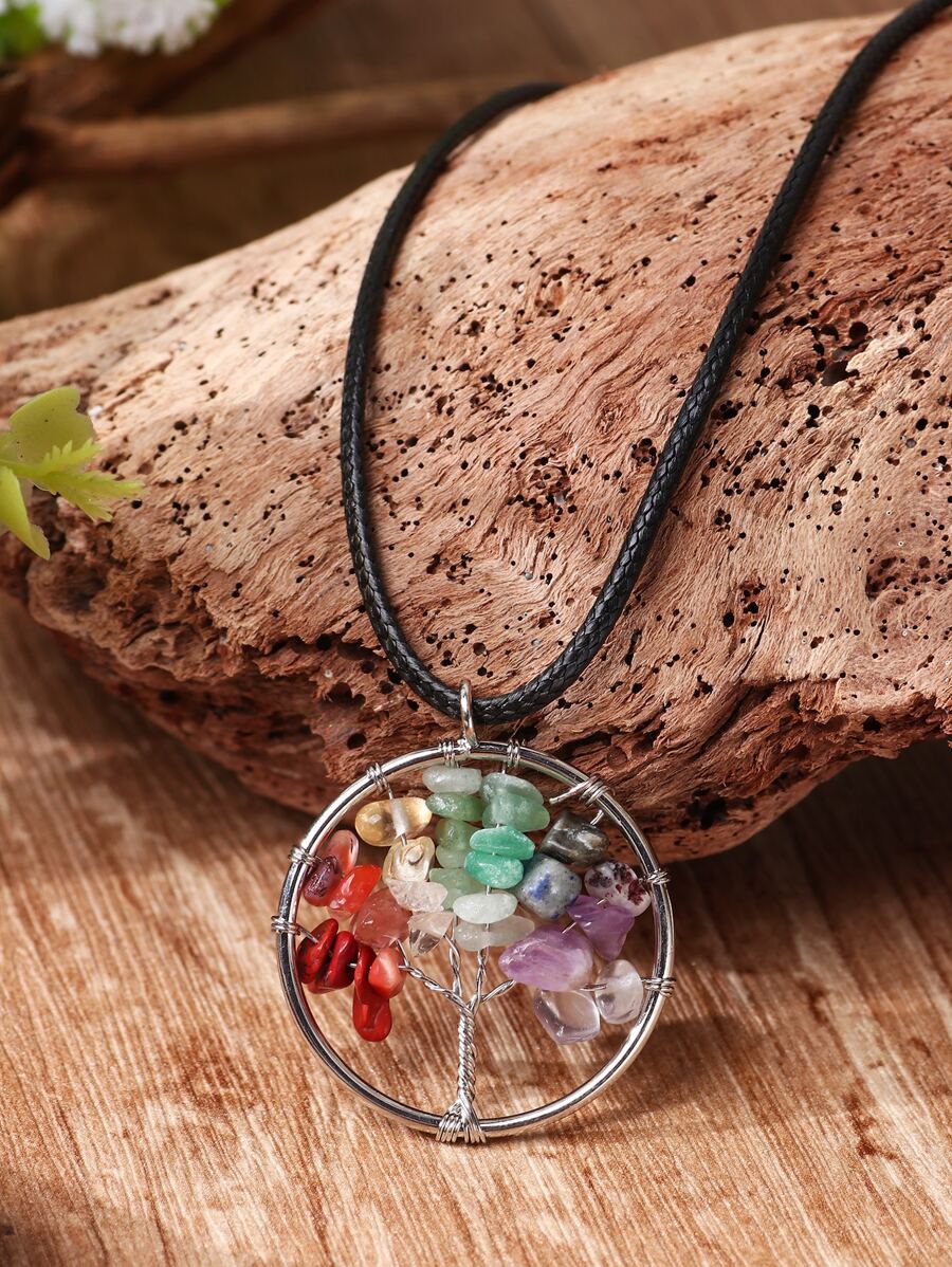 Collar con diseño de árbol colgante de redondo - Multicolor - Ver 1