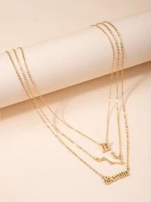 3 Cái/bộ Biểu Tượng Song Tử & Chữ Vòng Cổ Nam Retro Bảng Chữ Cái Tiếng Anh Mười Hai Chòm Sao Xương Đòn Dây Chuyền Bò Cạp Thư Vòng Cổ 1 PC - Vàng - Xem 3