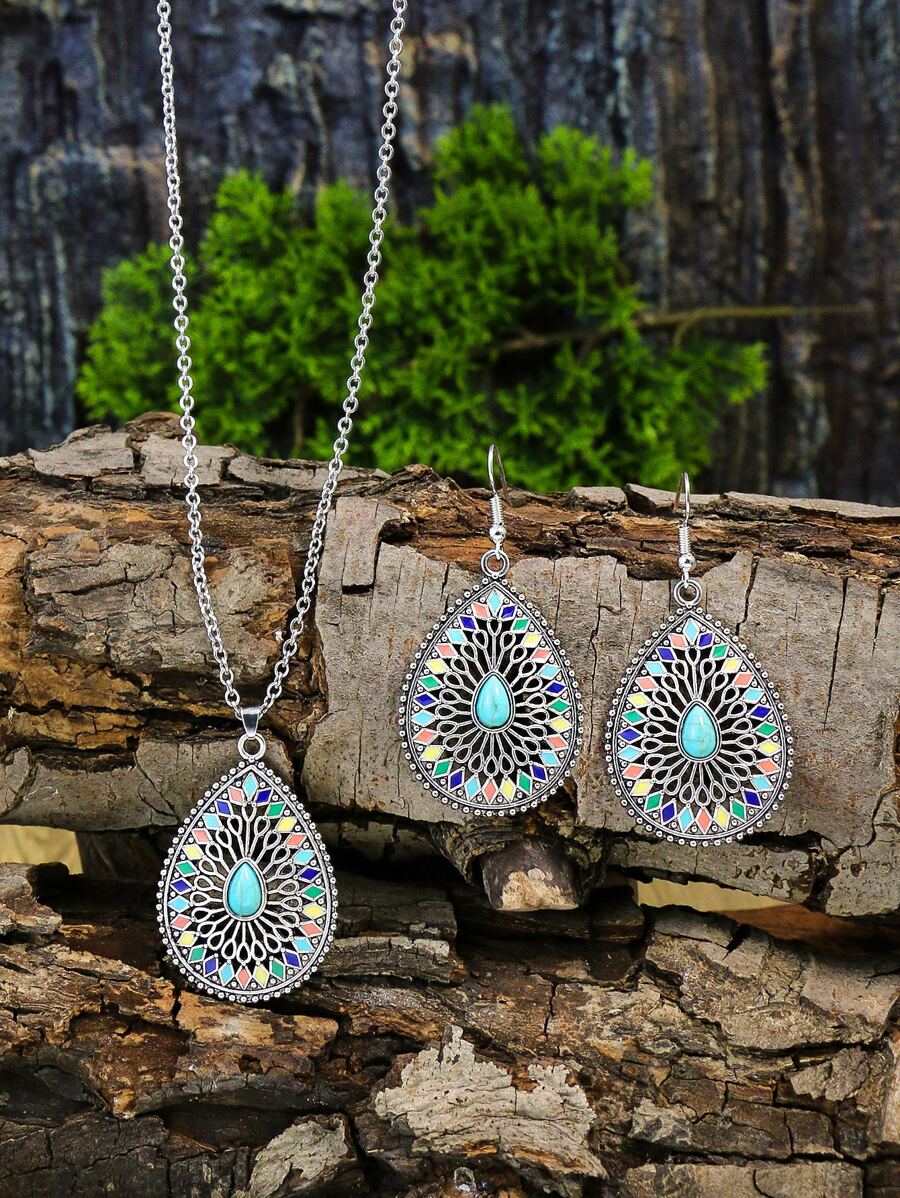 TopHanqi Bộ 3 Bông tai & Vòng cổ Phong cách Kỳ nghỉ Bohemian Nhiều màu sắc Vintage dành cho Nữ - Nhiều màu - Xem 1