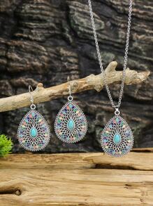 TopHanqi Bộ 3 Bông tai & Vòng cổ Phong cách Kỳ nghỉ Bohemian Nhiều màu sắc Vintage dành cho Nữ - Nhiều màu - Xem 5