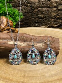 TopHanqi Bộ 3 Bông tai & Vòng cổ Phong cách Kỳ nghỉ Bohemian Nhiều màu sắc Vintage dành cho Nữ - Nhiều màu - Xem 2