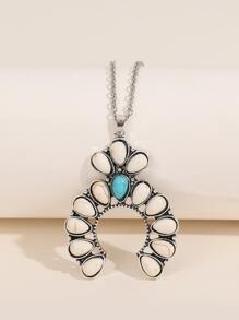Turquoise Water-drop Decor Geometric Pendant Necklace - Multicolor - View 1