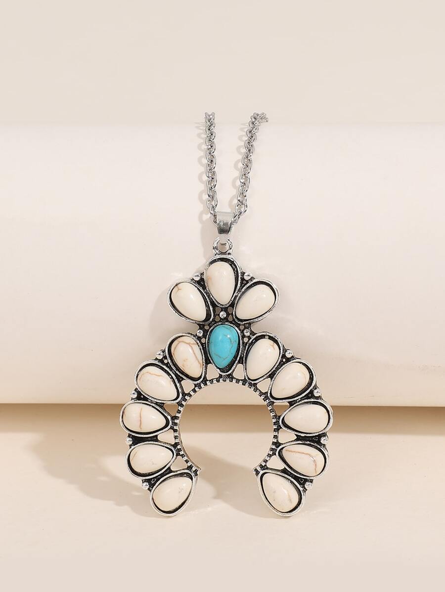 Turquoise Water-drop Decor Geometric Pendant Necklace - Multicolor - View 1