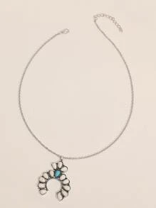 Turquoise Water-drop Decor Geometric Pendant Necklace - Multicolor - View 3