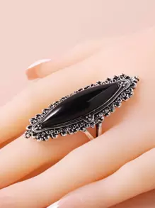 1入組鋅合金古董銀鍍誇張黑色長款戒指,情侶人造寶石戒指 - 黑色 - 查看 4