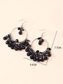 Bead Tassel Drop Earrings - Black - View 3