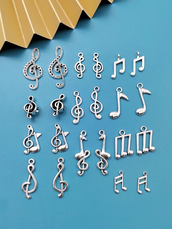 22pcs Mixed Antique Silver Music Note Zinc Alloy Pendant For Jewelry Making DIY Accessories