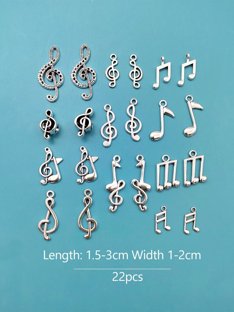 22pcs Mixed Antique Silver Music Note Zinc Alloy Pendant For Jewelry Making DIY Accessories