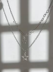 1 Miếng Nhiều Nhiều lớp Màu bạc Ngôi sao & mặt trời Vật rủ xuống Thủ công Vòng cổ dây  Thích hợp Đối với Của phụ nữ Mỗi ngày Mặc - Bạc - Xem 1