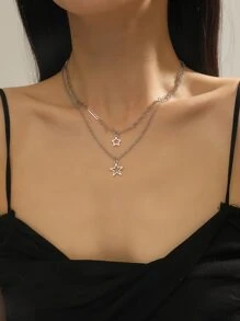 1 Miếng Nhiều Nhiều lớp Màu bạc Ngôi sao & mặt trời Vật rủ xuống Thủ công Vòng cổ dây  Thích hợp Đối với Của phụ nữ Mỗi ngày Mặc - Bạc - Xem 2