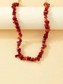 石頭串珠項鍊 - 酒紅色 - 查看 4