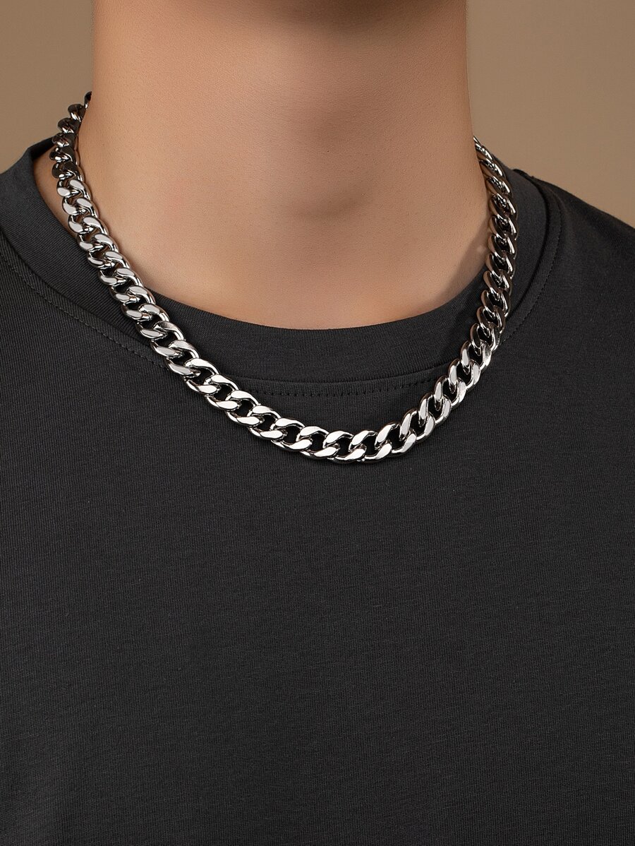 男士極簡鏈條樣式項鍊 - 銀色 - 查看 1