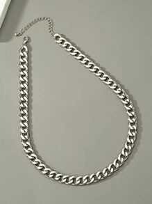 男士極簡鏈條樣式項鍊 - 銀色 - 查看 4