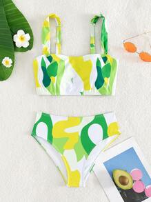 全身印花比基尼套裝，適用於夏季海灘 - 彩色 - 查看 6