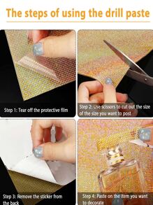 1roll Rhinestone Patch Sticker, Modern Glitter Detail Plastic DIY Fabric Sticker For Sewing - Gold - View 6