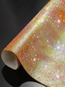 1roll Rhinestone Patch Sticker, Modern Glitter Detail Plastic DIY Fabric Sticker For Sewing - Gold - View 1