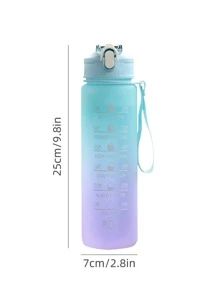 1入組750ml水瓶,現代漸變色字母圖案飲水瓶適用於家庭和旅行,返校用品 - 青碧色 - 查看 2