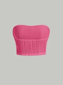 SHEIN MOD 素色抹胸上衣 - 粉色 - 查看 2