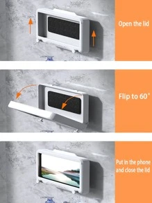 1 hộp lưu trữ ABS, hộp lưu trữ điện thoại treo tường tối giản cho phòng tắm - trắng - Xem 6