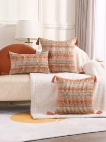 Miater 1pc Tassel Detail Jacquard Pillow Cover - Red - View 14