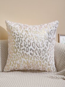 1件兔子毛绒工艺金色压花豹纹图案枕套，简约舒适柔软，适合长沙毛枕套，不含枕芯 - 彩色 - 查看 1