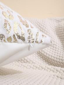 1件兔子毛绒工艺金色压花豹纹图案枕套，简约舒适柔软，适合长沙毛枕套，不含枕芯 - 彩色 - 查看 2