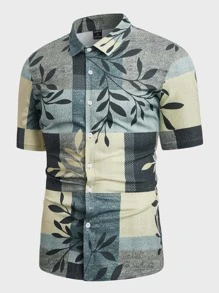 Manfinity Men Leaf Print Button Up Shirt - Multicolor - View 1