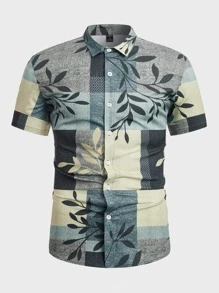 Manfinity Men Leaf Print Button Up Shirt - Multicolor - View 3