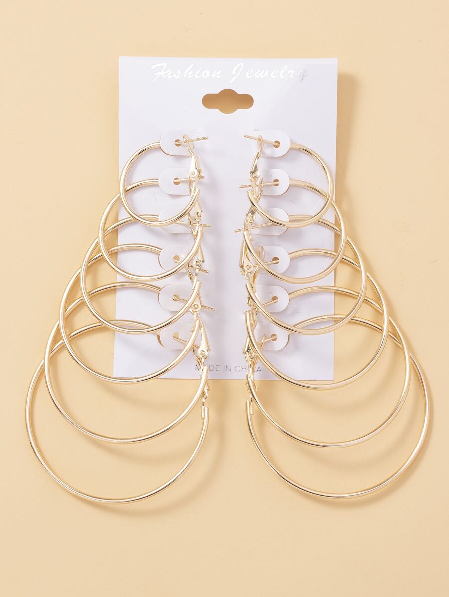 6pairs/set Minimalist Hoop Earrings Classic Golden Hoop Earrings Set Charms Jewelry Gift Birthday Gifts For Women Wife Girls Her 6 Pairs - Yellow Gold - View 1