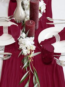 1 PC Đồng Màu Chạy Bàn, Polyester Tối Giản Chạy Bàn Cho Gia Đình - Màu Đỏ Sâu - Xem 2