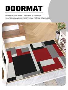 1 pieza Alfombra interior exterior con patrón geométrico puerta moderno poliéster para casa - Multicolor - Ver 4