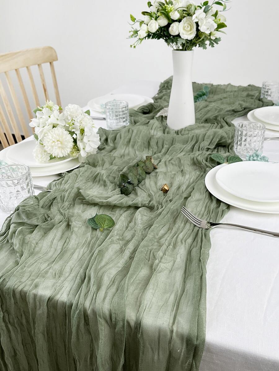 1 Đồng Màu Bàn Á Hậu Tối Giản Polyester Vải Xếp Chi Tiết Bếp Bàn Á Hậu Cho Đảng - màu xanh lá - Xem 1